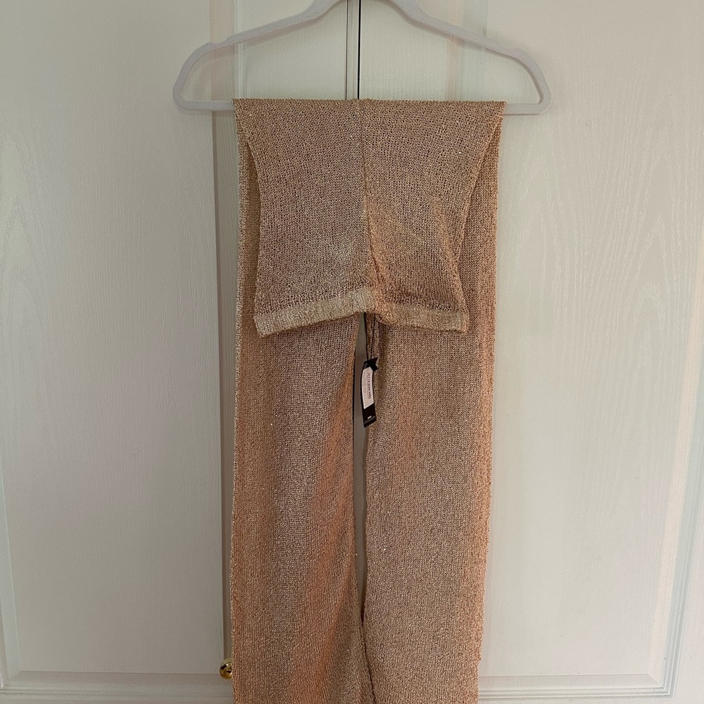 NWT Pretty Little Thing Gold Sequin Knit Wide Leg Floaty Pants